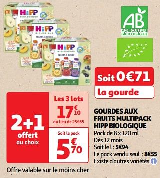 Promoties Gourdes aux fruits multipack hipp biologique - Hipp - Geldig van 19/03/2024 tot 01/04/2024 bij Auchan