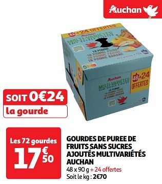 Promotions Gourdes de puree de fruits sans sucres ajoutés multivariétés auchan - Produit Maison - Auchan Ronq - Valide de 19/03/2024 à 01/04/2024 chez Auchan Ronq
