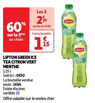 Promoties Lipton green ice tea citron vert menthe - Lipton - Geldig van 19/03/2024 tot 01/04/2024 bij Auchan