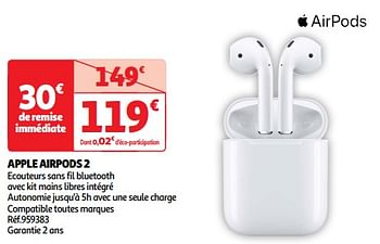Promotions Apple airpods 2 - Apple - Valide de 19/03/2024 à 01/04/2024 chez Auchan Ronq