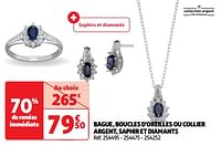 Bague, boucles d`oreilles ou collier argent, saphir et diamants-Huismerk - Auchan
