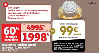 Promoties Bague or 750 millièmes rhodié et diamants 1,04 carat - Huismerk - Auchan - Geldig van 19/03/2024 tot 01/04/2024 bij Auchan