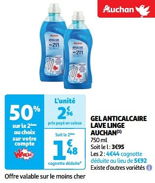 Promotions Gel anticalcaire lave linge auchan - Produit Maison - Auchan Ronq - Valide de 19/03/2024 à 01/04/2024 chez Auchan Ronq