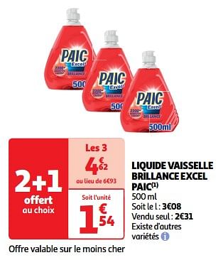 Promotions Liquide vaisselle brillance excel paic - Paic - Valide de 19/03/2024 à 01/04/2024 chez Auchan Ronq