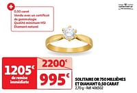 Solitaire or 750 millièmes et diamant 0,50 carat-Huismerk - Auchan