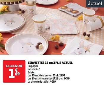 Promotions Serviettes 3 plis actuel - Produit Maison - Auchan Ronq - Valide de 19/03/2024 à 01/04/2024 chez Auchan Ronq