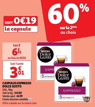 Promoties Caspules espresso dolce gusto - Nescafe - Geldig van 19/03/2024 tot 01/04/2024 bij Auchan
