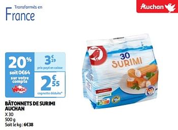 Promoties Bâtonnets de surimi auchan - Huismerk - Auchan - Geldig van 19/03/2024 tot 01/04/2024 bij Auchan