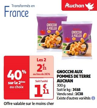 Promotions Gnocchi aux pommes de terre auchan - Produit Maison - Auchan Ronq - Valide de 19/03/2024 à 01/04/2024 chez Auchan Ronq