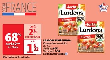 Promotions Lardons fumés herta - Herta - Valide de 19/03/2024 à 01/04/2024 chez Auchan Ronq