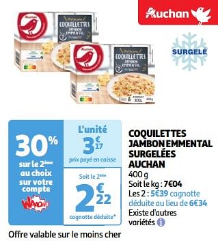 Promoties Coquilettes jambon emmental surgelées auchan - Huismerk - Auchan - Geldig van 19/03/2024 tot 01/04/2024 bij Auchan