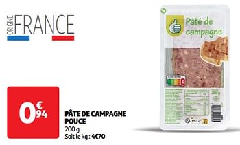 Promotions Pâte de campagne pouce - Produit Maison - Auchan Ronq - Valide de 19/03/2024 à 01/04/2024 chez Auchan Ronq