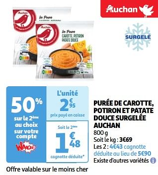 Promoties Purée de carotte, potiron et patate douce surgelée auchan - Huismerk - Auchan - Geldig van 19/03/2024 tot 01/04/2024 bij Auchan