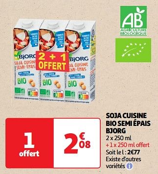Promoties Soja cuisine bio semi épais bjorg - Bjorg - Geldig van 19/03/2024 tot 01/04/2024 bij Auchan
