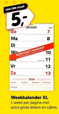 Promoties Weekkalender xl - Huismerk - Boekenvoordeel - Geldig van 16/03/2024 tot 24/03/2024 bij BoekenVoordeel