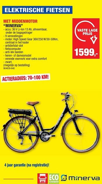 Promoties Elektrische fietsen met middenmotor minerva - Minerva - Geldig van 13/03/2024 tot 24/03/2024 bij Hubo