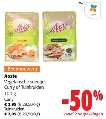 Promoties Aoste vegetarische sneetjes curry of tuinkruiden - Aoste - Geldig van 13/03/2024 tot 26/03/2024 bij Colruyt
