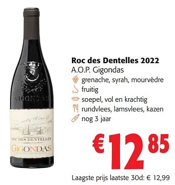 Promotions Roc des dentelles 2022 a.o.p. gigondas - Vins rouges - Valide de 13/03/2024 à 26/03/2024 chez Colruyt