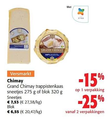 Promoties Chimay grand chimay trappistenkaas sneetjes of blok - Chimay - Geldig van 13/03/2024 tot 26/03/2024 bij Colruyt