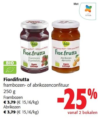 Promoties Fiordifrutta frambozen- of abrikozenconfituur - Fiordifrutta - Geldig van 13/03/2024 tot 26/03/2024 bij Colruyt