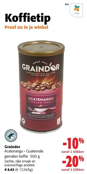 Promoties Graindor acatenango - guatemala gemalen koffie - Graindor - Geldig van 13/03/2024 tot 26/03/2024 bij Colruyt