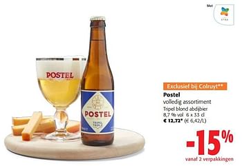 Promoties Postel tripel blond abdijbier - Postel - Geldig van 13/03/2024 tot 26/03/2024 bij Colruyt