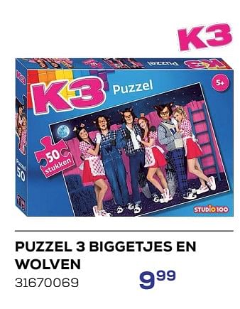 Promotions Puzzel 3 biggetjes en wolven - Studio 100 - Valide de 15/03/2024 à 18/04/2024 chez Supra Bazar