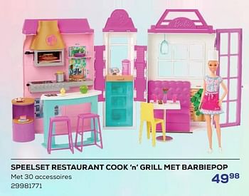 Promoties Speelset restaurant cook n grill met barbiepop - Mattel - Geldig van 15/03/2024 tot 18/04/2024 bij Supra Bazar