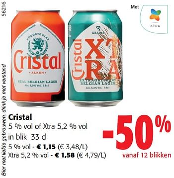 Promoties Cristal 5 % vol of xtra - Cristal - Geldig van 13/03/2024 tot 26/03/2024 bij Colruyt