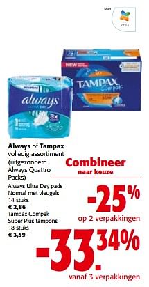 Promoties Always of tampax volledig assortiment - Huismerk - Colruyt - Geldig van 13/03/2024 tot 26/03/2024 bij Colruyt