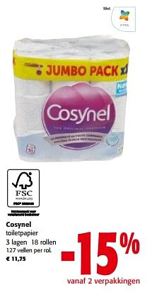 Promoties Cosynel toiletpapier 3 lagen 18 rollen - Cosynel - Geldig van 13/03/2024 tot 26/03/2024 bij Colruyt