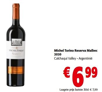 Promoties Michel torino reserva malbec 2020 - Rode wijnen - Geldig van 13/03/2024 tot 26/03/2024 bij Colruyt