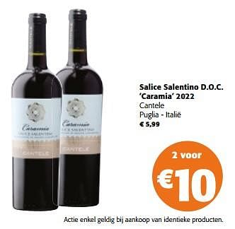 Promoties Salice salentino d.o.c. caramia 2022 - Rode wijnen - Geldig van 13/03/2024 tot 26/03/2024 bij Colruyt