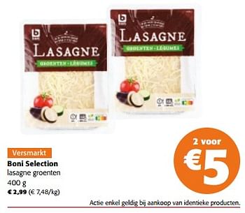 Promoties Boni selection lasagne groenten - Boni - Geldig van 13/03/2024 tot 26/03/2024 bij Colruyt