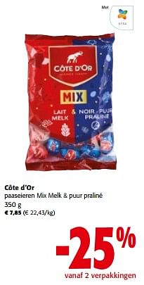 Promoties Côte d`or paaseieren mix melk + puur praliné - Cote D'Or - Geldig van 13/03/2024 tot 26/03/2024 bij Colruyt