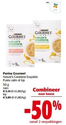 Promoties Purina gourmet nature’s creations exquisite purée zalm of kip - Purina - Geldig van 13/03/2024 tot 26/03/2024 bij Colruyt
