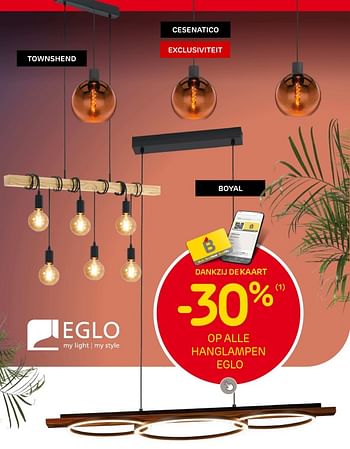 Promotions -30% op alle hanglampen eglo - Eglo - Valide de 13/03/2024 à 25/03/2024 chez Brico