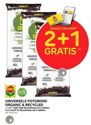 Promoties Universele potgrond organic + recycled - Compo - Geldig van 13/03/2024 tot 25/03/2024 bij Brico