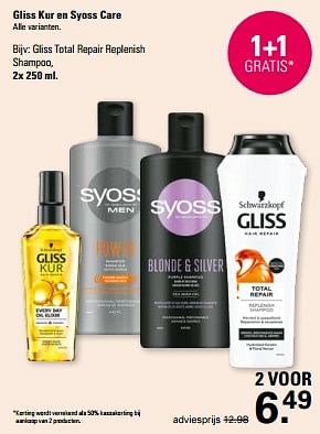 Promoties Gliss total repair replenish shampoo - Schwarzkopf - Geldig van 13/03/2024 tot 30/03/2024 bij De Online Drogist