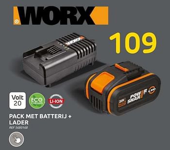 Promoties Worx pack met batterij + lader - Worx - Geldig van 13/03/2024 tot 25/03/2024 bij Brico
