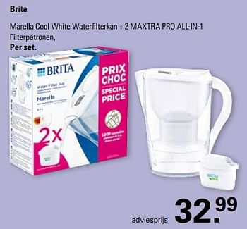 Promotions Marella cool white waterfilterkan + 2 maxtra pro all-in-1 filterpatronen - Brita - Valide de 13/03/2024 à 30/03/2024 chez De Online Drogist
