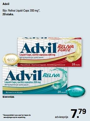 Promoties Reliva liquid-caps 200 mg - Advil - Geldig van 13/03/2024 tot 30/03/2024 bij De Online Drogist