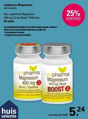Promotions Unipharma magnesium 400 mg citraat boost¹ - Unipharma - Valide de 13/03/2024 à 30/03/2024 chez De Online Drogist