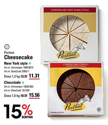 Promotions Cheesecake new york style - Partout - Valide de 14/03/2024 à 30/03/2024 chez Sligro