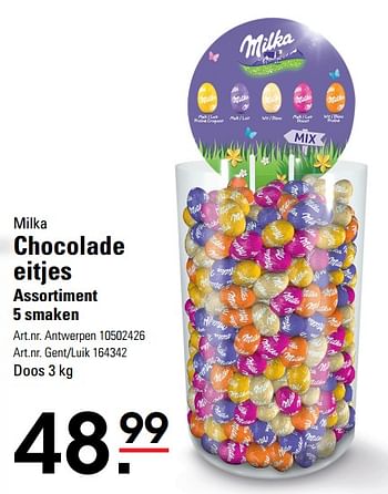 Promotions Chocolade eitjes assortiment 5 smaken - Milka - Valide de 14/03/2024 à 30/03/2024 chez Sligro