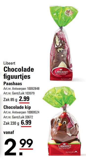 Promoties Chocolade figuurtjes paashaas - Libeert - Geldig van 14/03/2024 tot 30/03/2024 bij Sligro