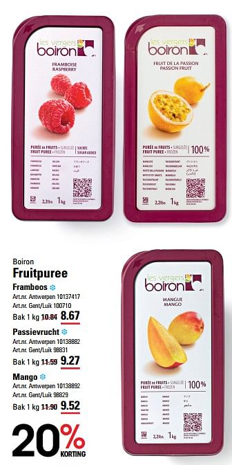 Promotions Fruitpuree framboos - Boiron - Valide de 14/03/2024 à 30/03/2024 chez Sligro