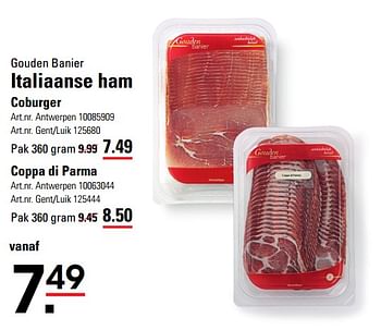 Promotions Italiaanse ham coburger - Gouden Banier - Valide de 14/03/2024 à 30/03/2024 chez Sligro