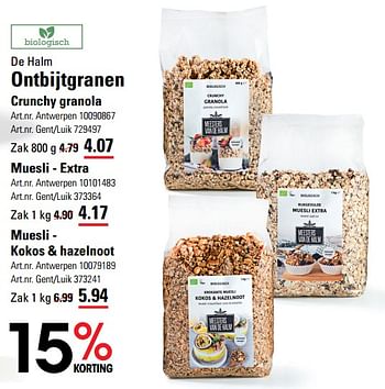Promoties Ontbijtgranen crunchy granola - De Halm - Geldig van 14/03/2024 tot 30/03/2024 bij Sligro