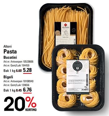 Promotions Pasta bucatini - Altoni - Valide de 14/03/2024 à 30/03/2024 chez Sligro